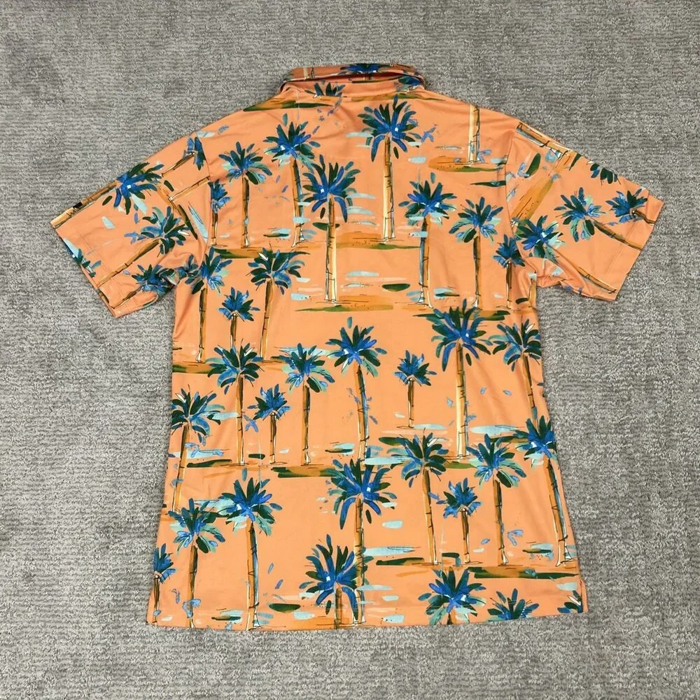 Bad Birdie Polo Shirt Mens Large Orange Golf Performance Stretch Tropical Palm